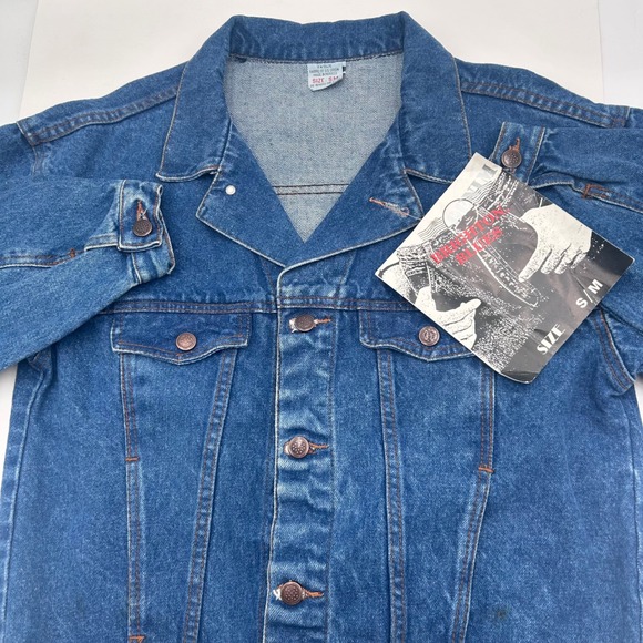 VTG 90s Betty Boop Denim Jacket Size S M Peace Signs Rasta Style 100% Cotton NWT - Picture 11 of 15